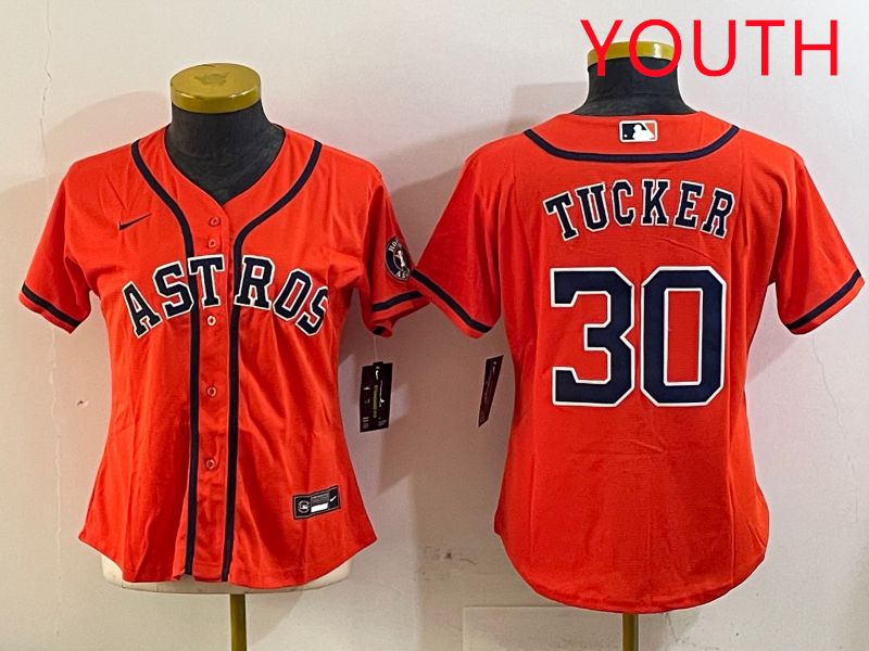 Youth Houston Astros #30 Tucker Orange Game 2025 Nike MLB Jersey style 1